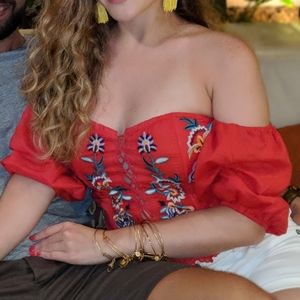 Off the shoulder blouse.
